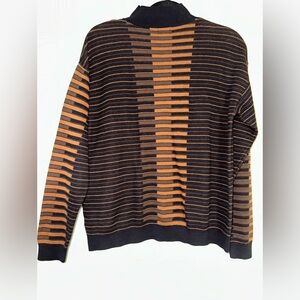 Worthington Women’s Black and Brown Striped Crewneck Sweater